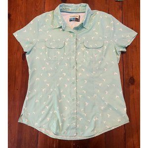 MAGELLAN Outdoor Fish Gear aqua green women's vented shirt sz Large short sleeve